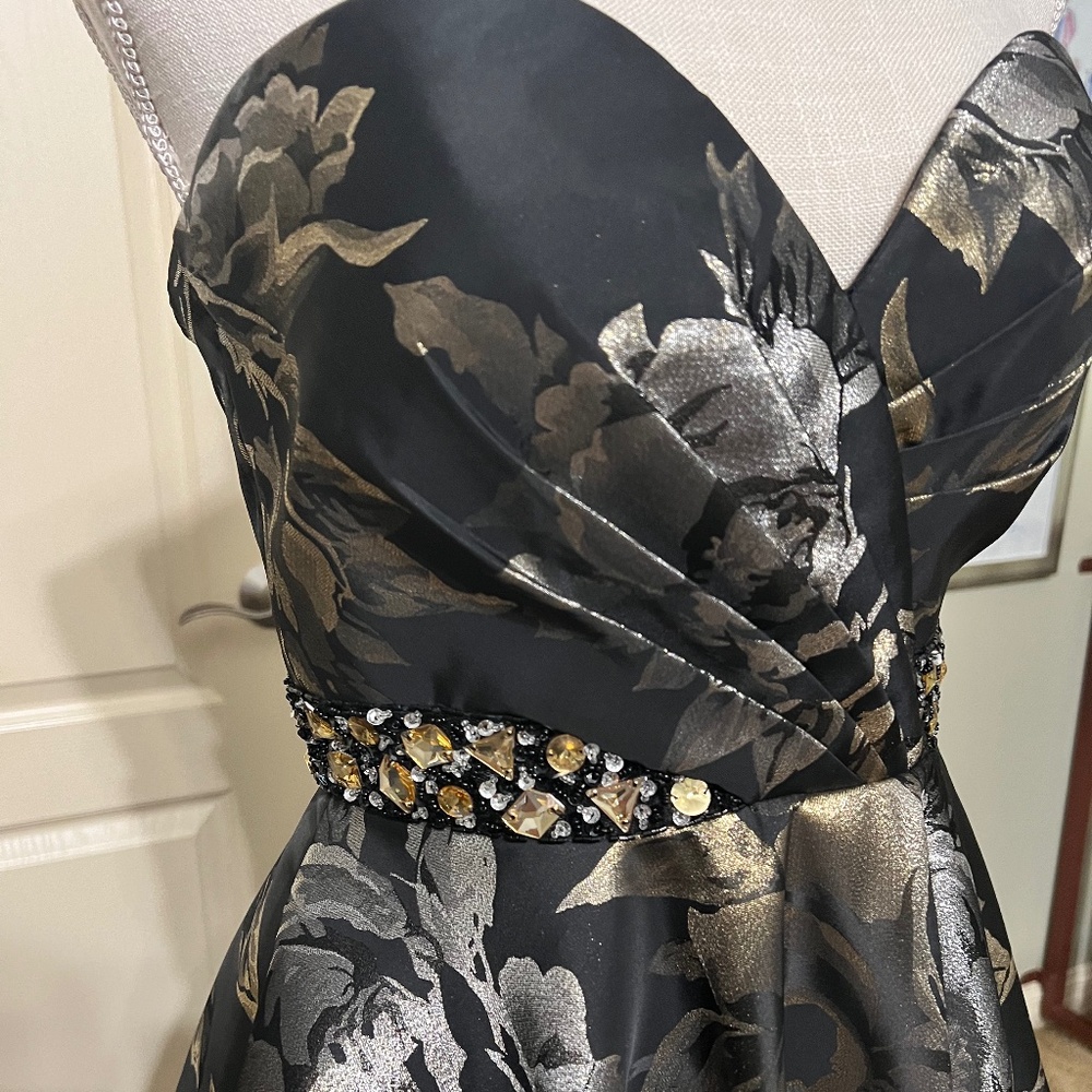 Homecoming Evening gown, Prom Dress, Formal strapless dress Black/Gold/Pewter